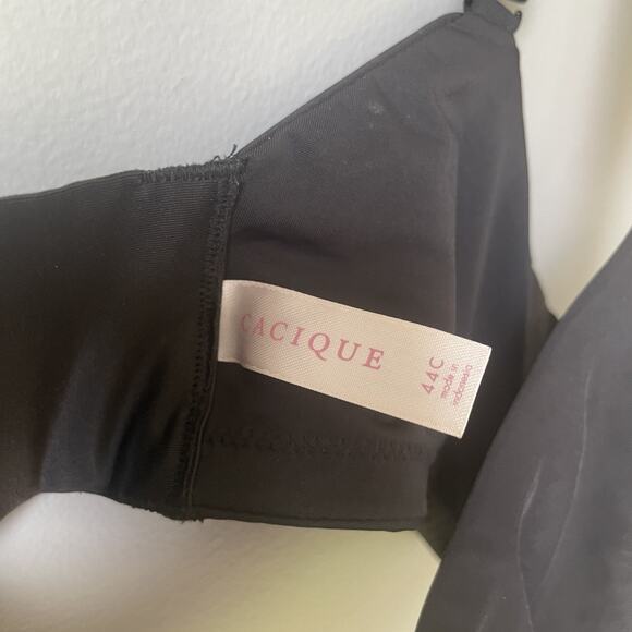 Cacique Full Coverage Bra 44 C Underwire Black Satin Cups Adjustable Strap Women - Picture 3 of 8